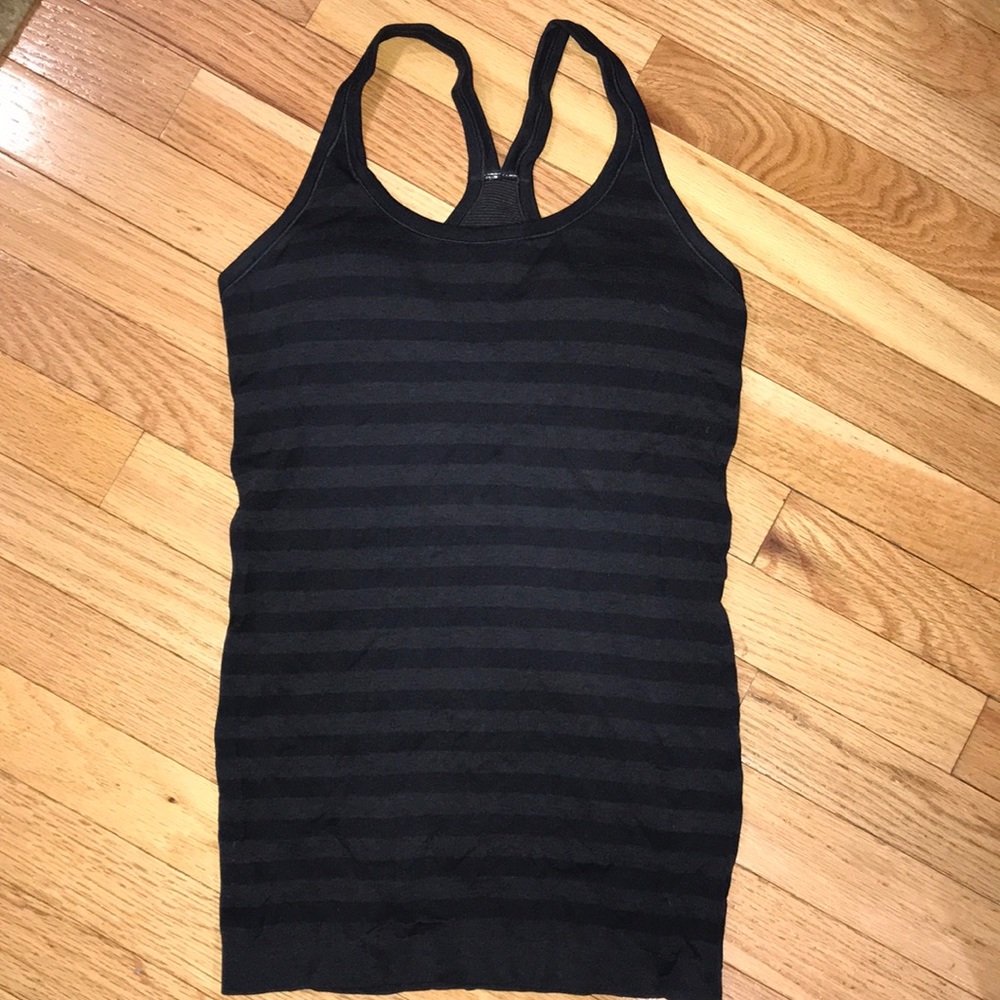 black stripped Lululemon top with built in bra